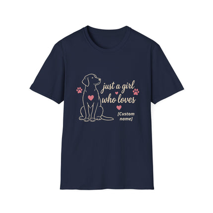 Just a Girl Who Loves Dogs Personalized T-Shirt – Custom Dog Name Gift for Women