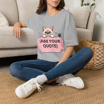 Personalized Cat Peeking T-Shirt – Add Your Own Quote | Cute Kitten Gift