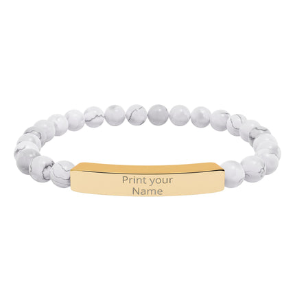 Engraved Natural Stone Stretch Bar Bracelet – Personalized Beaded Healing Jewelry