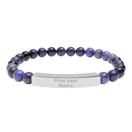 Engraved Natural Stone Stretch Bar Bracelet – Personalized Beaded Healing Jewelry