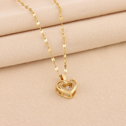 Double Layer Heart Necklace for Women – Gold Rhinestone Love Pendant Jewelry