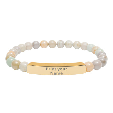 Engraved Natural Stone Stretch Bar Bracelet – Personalized Beaded Healing Jewelry