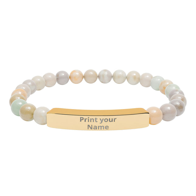 Engraved Natural Stone Stretch Bar Bracelet – Personalized Beaded Healing Jewelry
