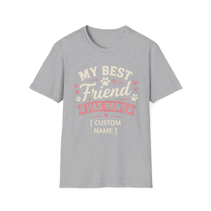 My Best Friend Has Paws Personalized T-Shirt – Custom Pet Name Dog & Cat Lover Gift