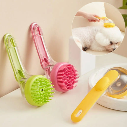 Pet bath brush with shampoo dispenser