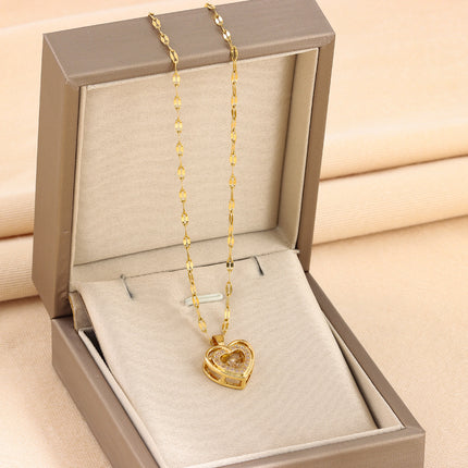 Double Layer Heart Necklace for Women – Gold Rhinestone Love Pendant Jewelry
