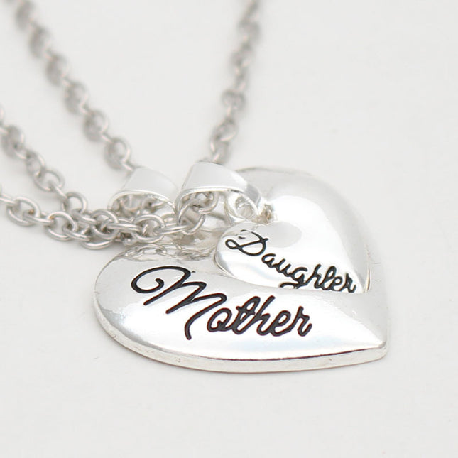 Mother & Daughter Heart Pendant Necklace – Matching Silver Clavicle Chain Gift