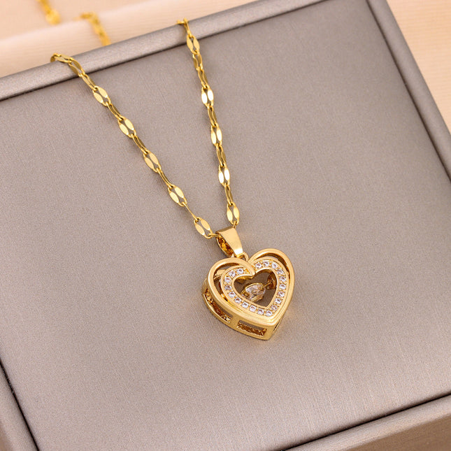 Double Layer Heart Necklace for Women – Gold Rhinestone Love Pendant Jewelry