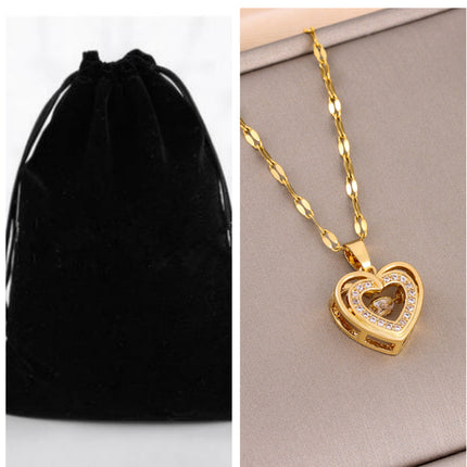 Double Layer Heart Necklace for Women – Gold Rhinestone Love Pendant Jewelry