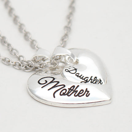 Mother & Daughter Heart Pendant Necklace – Matching Silver Clavicle Chain Gift