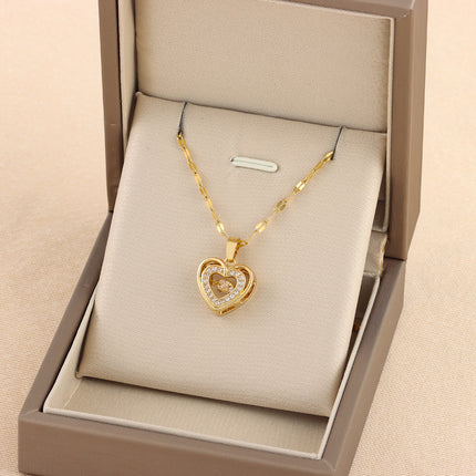 Double Layer Heart Necklace for Women – Gold Rhinestone Love Pendant Jewelry