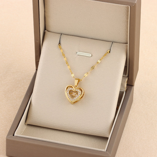 Double Layer Heart Necklace for Women – Gold Rhinestone Love Pendant Jewelry